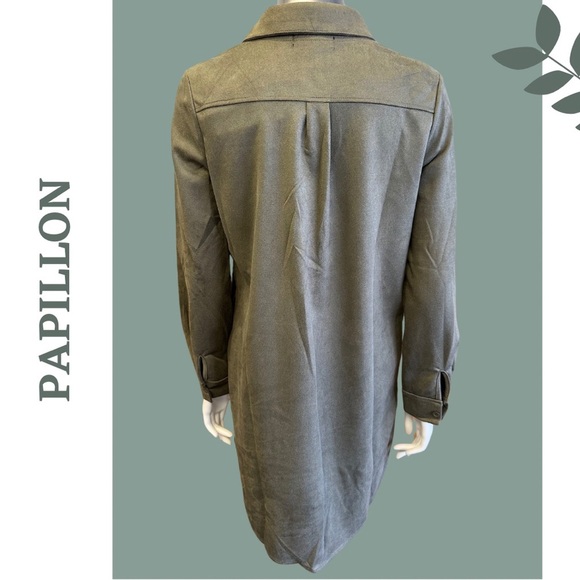 Papillon Shirt Dress Long Sleeve Button Front Faux Suede Microfiber Green Sz XS - Picture 4 of 8
